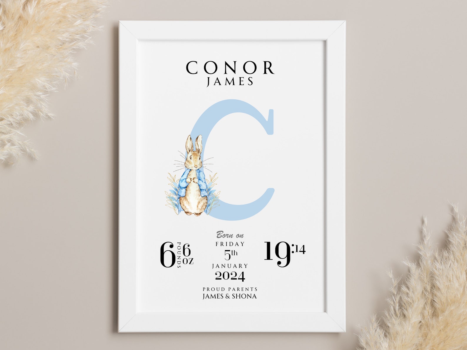 NEW BABY PERSONALISED Gift Alphabet Initial Nursery Print Poster Peter ...