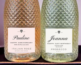 PERSONALISED PROSECCO Italian Rose Wine Label Sticker Happy Birthday Anniversary Good Luck Congratulations on the Birth Wedding Engagement