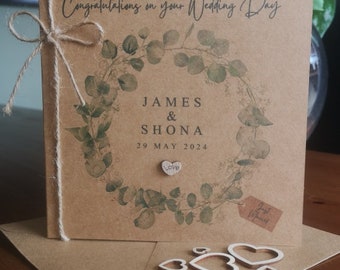 Vintage Personalized Wedding Card: Eucalyptus Wreath, Mr & Mrs