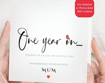Anniversary of Death Card: Robin Heart One Year On Memorial Bereavement Sympathy Remembrance Thinking of You Condolence