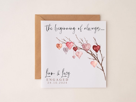 Personalized Engagement Card: Hearts & Names