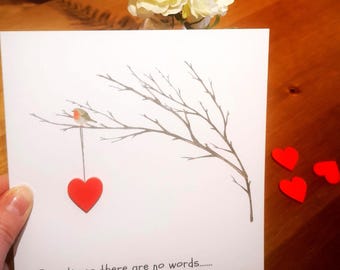 Carte de condoléances : Robin avec un coeur en bois, carte de condoléances, je pense à vous, sincères condoléances