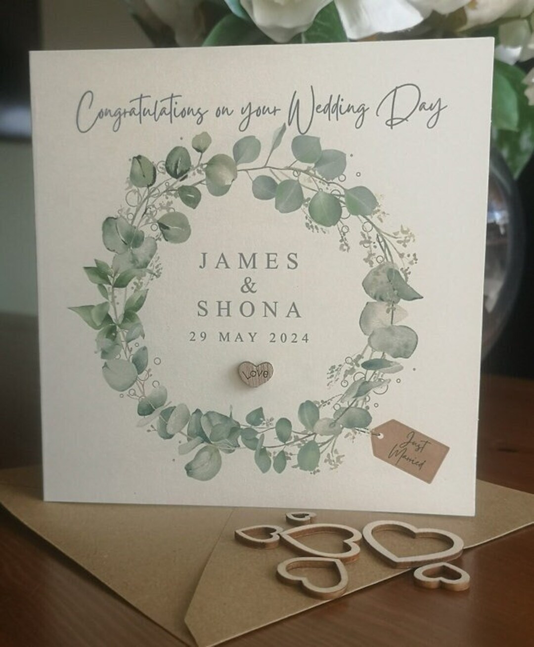 Personalised Floral Wedding Card Wedding Gift Wild Flowers Heart Wreath On Your Wedding Day Mr