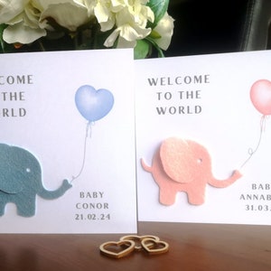 Personnalisé Nouveau bébé fille fille garçon fils Bienvenue dans le monde éléphant 3D en feutre Félicitations aux nouveaux parents petite-fille petit-fils nouveau-né
