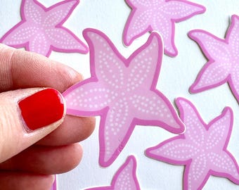 Pink Starfish Vinyl Sticker Laptop Decoration Water Bottle Waterproof Ocean Theme Beach Aesthetic Marine Life Sea Creature Nautical Design
