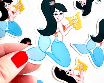 Vintage Mermaid Sticker Waterproof Vinyl Laptop Adhesive Die Cut Weatherproof Design Retro Pinup Girl Art Nautical Ocean Blue Tail Siren