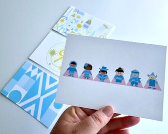 Pink Blue Greeting Card Blank Thank You Note Stationery Set Birthday Party Invitation Children Gift Small World Souvenir Theme Park Ride