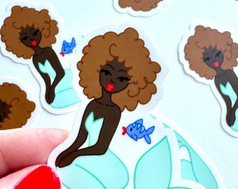 Black Mermaid Sticker Waterproof Vinyl Laptop Decal Water Bottle Phone Case Notebook Planner Natural Hair Representation Art Diverse