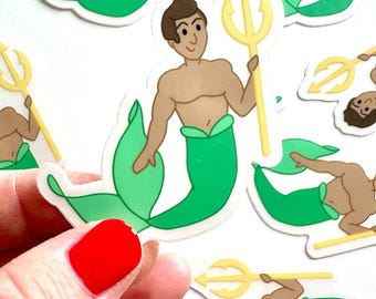 Merman Vinyl Sticker Waterproof Laptop Water Bottle Phone Case Notebook Journal Planner Accessories Fantasy Character Ocean Theme Mythology