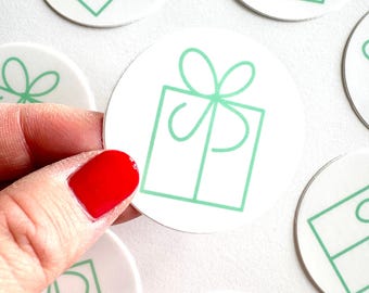 Gift Box Sticker Packaging Label Small Business Branding Waterproof Vinyl Round Mint Green Present Wrapping Birthday Party Favor Tag Wedding