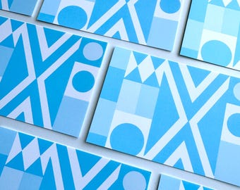 It's A Small World Blank Greeting Card Set Stationery Geometric Pattern Blue Abstract Design Modern Art Birthday Gift Thank You Note