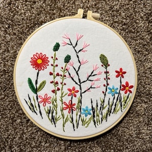 8-Inch Hand-Embroidered Wildflower Hoop Art – Handmade Floral Wall Decor