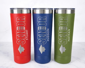 Senior 2026 Tumbler, Personalized Name Skinny Cup, Class of 2026 Graduation Gift
