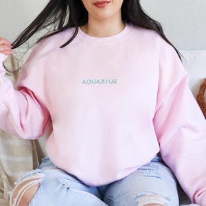 Embroidered Zodiac Sweatshirt - Custom Horoscope Sweater Zodiac Birthday Aries Taurus Gemini Cancer Leo Virgo Aquarius Pisces