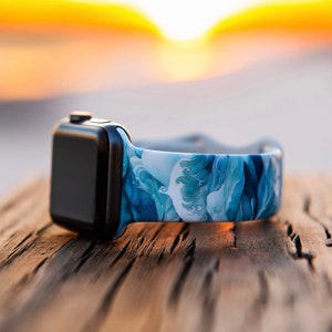 Watercolor Waves Watch Band Compatible with Apple Watch Series 1-9, 38mm, 40mm, 41mm, 42mm, 44mm, 45mm, 49mm, SE, SE2, Ultra, Ultra 2, ocean