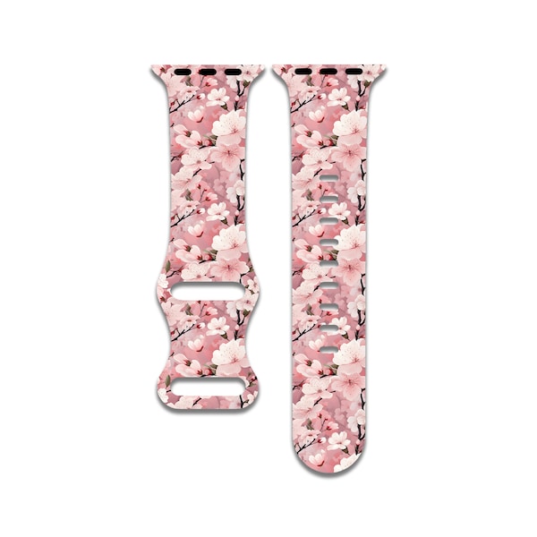 Cherry Blossom Floral Watch Band Compatible with Apple Watch Series 1-9, 38mm, 40mm, 41mm, 42mm, 44mm, 45mm, 49mm, SE, SE2, Ultra, Ultra 2