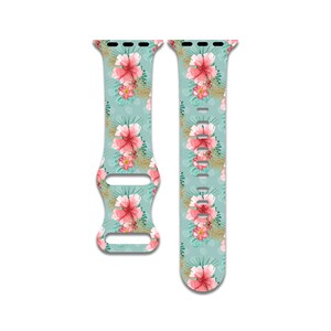 Pretty Pink and Green Floral Watch Band Compatible with Apple Watch Series 1-9, 38mm, 40mm, 41mm, 42mm, 44mm, 45mm, 49mm, SE, SE2, Ultra 2,
