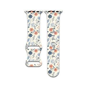 Cute Floral Pattern, Flowers Watch Band Compatible with Apple Watch Series 1-9, 38mm, 40mm, 41mm, 42mm, 44mm, 45mm, 49mm, SE, SE2, Ultra 2
