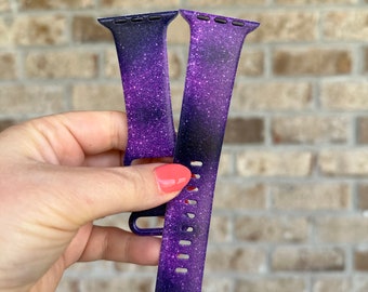 Printed Dark Purple Glitter, Watch Band Compatible with Apple Watch Series 1-9, 38mm, 40mm, 41mm, 42mm, 44mm, 45mm, 49mm, SE, SE2, Ultra 2