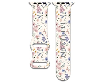 Cute Floral, Flower, Pretty Watch Band Compatible with Apple Watch Series 1-9, 38mm, 40mm, 41mm, 42mm, 44mm, 45mm, 49mm, SE, SE2, Ultra 2