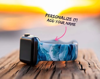 Watercolor Waves Watch Band Compatible with Apple Watch Series 1-9, 38mm, 40mm, 41mm, 42mm, 44mm, 45mm, 49mm, SE, SE2, Ultra, Ultra 2, ocean
