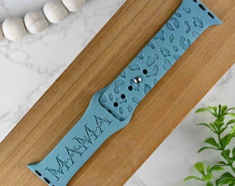 Custom Mama, Leopard Print, Personalized Gift Watch Band Compatible with Apple Watch Series 1-9, 38mm, 40mm, 41mm, 42mm, 44mm, 45mm, 49mm,