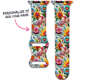 Embroidery Flowers Band Compatible with Apple Watch Series 1-9, 38mm, 40mm, 41mm, 42mm, 44mm, 45mm, 49mm, SE, SE2, Ultra, Ultra 2, Colorful