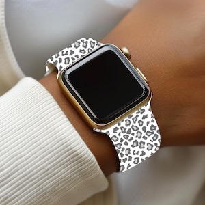 Gray Leopard Print Watch Band Compatible with Apple Watch Series 1-9, 38mm, 40mm, 41mm, 42mm, 44mm, 45mm, 49mm, SE, SE2, Ultra, Ultra 2