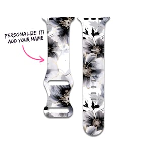 Black and White Floral Watch Band Compatible with Apple Watch Series 1-9, 38mm, 40mm, 41mm, 42mm, 44mm, 45mm, 49mm, SE, SE2, Ultra, Ultra 2