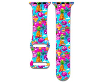 Flamingos Pineapples Watch Band Compatible With Apple Watch