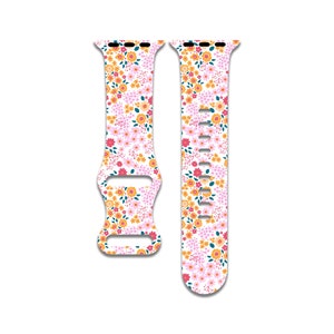Pretty Floral Watch Band Compatible with Apple Watch Series 1-9, 38mm, 40mm, 41mm, 42mm, 44mm, 45mm, 49mm, SE, SE2, Ultra 2, Pink, Yellow