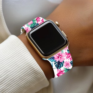 Summer Floral, Tropical Watch Band Compatible with Apple Watch Series 1-9, 38mm, 40mm, 41mm, 42mm, 44mm, 45mm, 49mm, SE, SE2, Ultra, Ultra 2