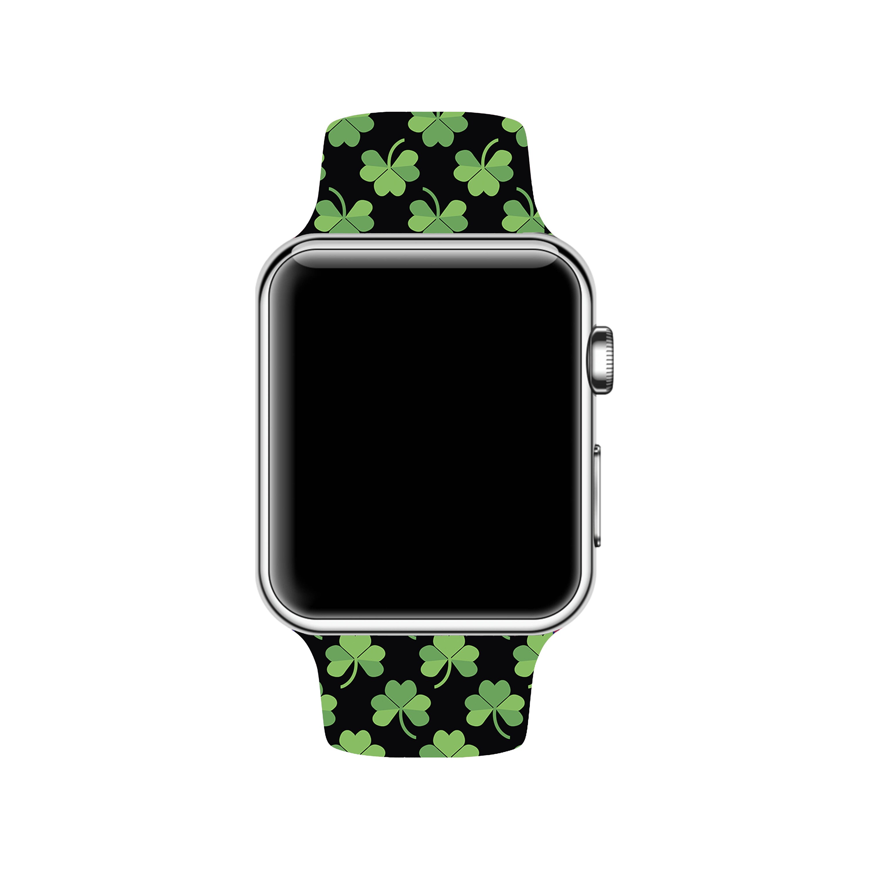 Apple Watch Series 7 Band with Black Clover Inlays, other band and charger Four Leaf Clover Apple Watch Band, Bling Lucky Charm Strap  main image 2