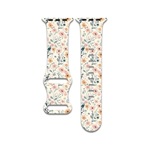 Pastel Floral Pattern, Flowers Watch Band Compatible with Apple Watch Series 1-9, 38mm, 40mm, 41mm, 42mm, 44mm, 45mm, 49mm, SE, SE2, Ultra 2
