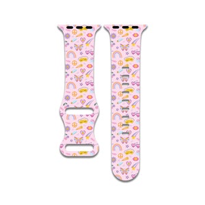 Retro Butterflies, Rainbow, Sunglasses, Pink Apple Watch Band for Women and Men, Compatible with Series 1-9, SE, SE2, Ultra – 38mm to 49mm