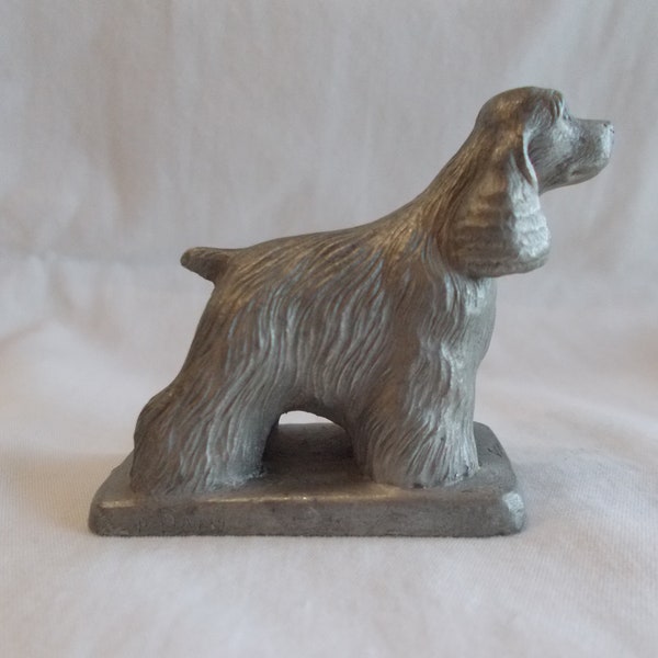 Pewter~Cocker Spaniel~Dog~Figurine~Cocker~SIGNED~Puppy~Hunting Dog~1986~Fine~Pewter~USA~Show Dog~Metal~Dog~Figurine~Statue