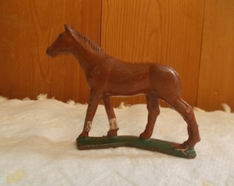 Velho ~ Metal ~ Cavalo ~ Estatueta ~ 30's-40's ~ Antigo ~ Cavalo de corrida ~ Puro-sangue ~ Equino