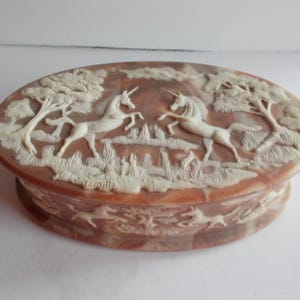 【美品】INCOLAY STONE ジュエリーボックス　ユニコーン　人工石　彫刻 美品】INCOLAY STONE ジュエリーボックスユニコーン人工石彫刻