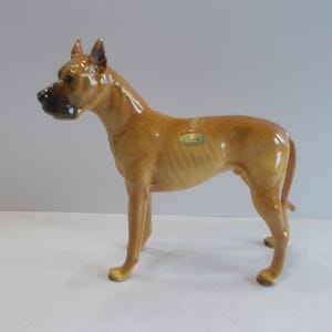 GREAT DANE~Dog~Statue~Figurine~40&#39;s~50&#39;s~Canine~Art~Porcelain Over Metal~Signed~Beautiful~Fawn~Great Dane~Dog~7&quot;~Tall~Gift