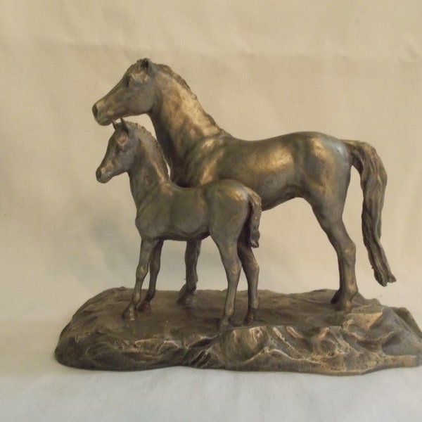 Pewter~Horse~Figurine / Statue~Mare and Foal~Signed~Hudson~Fine Pewter~Equestrian~Gift~Horse~Decor~Collectable