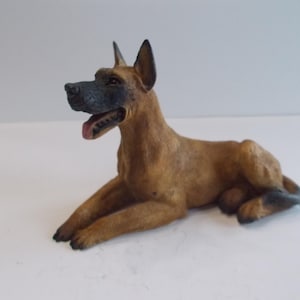 GREAT DANE~Dog~Statue~Figurine~Fawn~Made in Italy~Signed~Cropped~Great Dane~Hand Painted~Very Nice~Gift