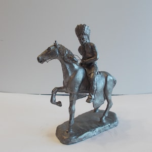 Large~Pewter~Native American~Chief~Horse~Figurine~Statue~70&#39;s~Signed~6&quot;~High~Weighs~2lb.10oz.~Collectable~Art~Pony~NICE
