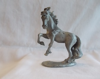 Vintage~Pewter~Horse~Figurine~Wild Bearded Horse~Unicorn~Equine~Equestrian~Fantasy Horse