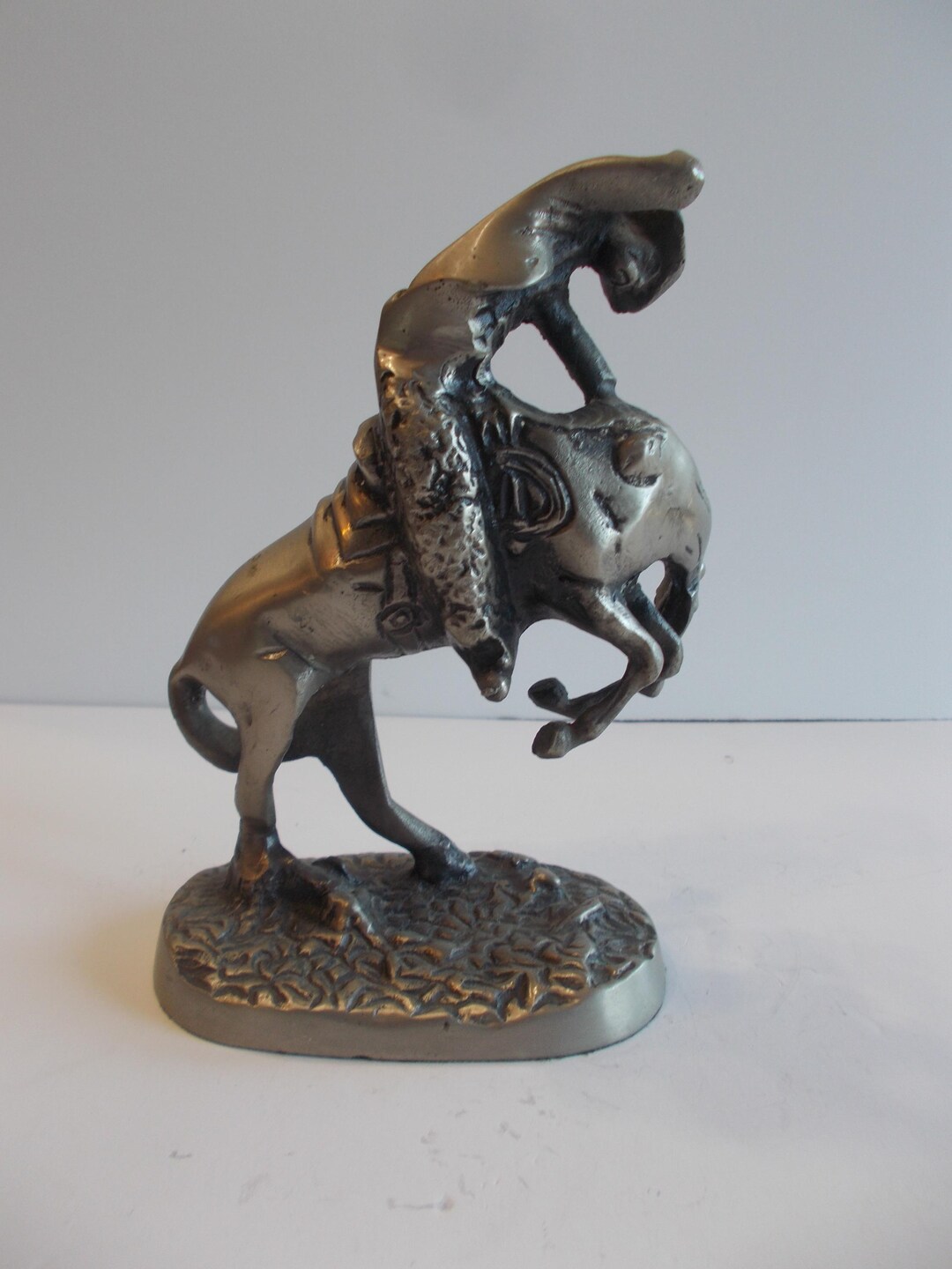 Vintage~pewter~bucking Horse~figurine~statue~bronc Rider~cowboy~rodeo~7 ...
