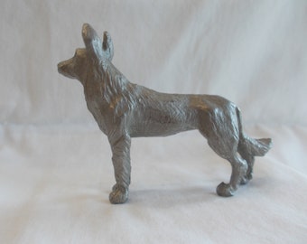 Pewter~German Shepherd~Dog~Figurine~Police~Dog~Herding Dog~1975~Signed~Weighs~4oz.