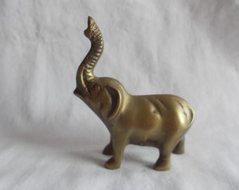Brass~Baby~Elephant~Figurine~Cute~3 3/4"~Tall~Little~Elephant~Africa~Wild~Animal~Solid