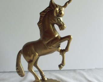 Vintage~Brass~Unicorn~Horse~Figurine~Equine~Equestrian~Fantasy Horse~9"~Tall