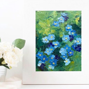 Vergissmeinnicht Blumen Ölgemälde original handgemalte Miniatur Kunstwerk Küche Wandkunst