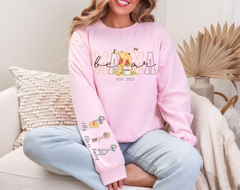 Mama Bear-sweater, gepersonaliseerde moedersweater, aangepaste kindernaam hoodie mouw, Moederdagcadeau, nieuwe moeder sweater, shirt mama est