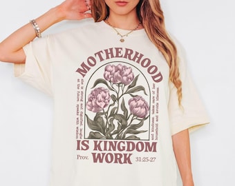 Maglietta retrò Comfort Mom, maglietta da lavoro Motherhood Is Kingdom, felpa per la festa della mamma, regalo per la mamma cristiana, maglietta per la mamma religiosa, vestito per la festa della mamma